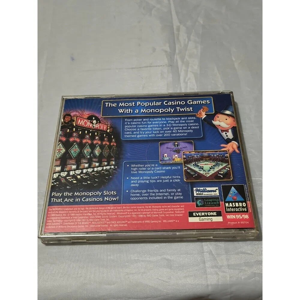 Monopoly Casino (PC, 1999) No Manual Windows Hasbro Computer CPU Game